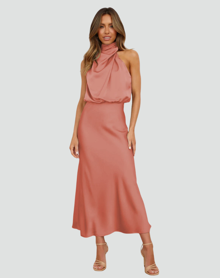 Midi-jurk met halter en satijnen afwerking voor een bruiloft