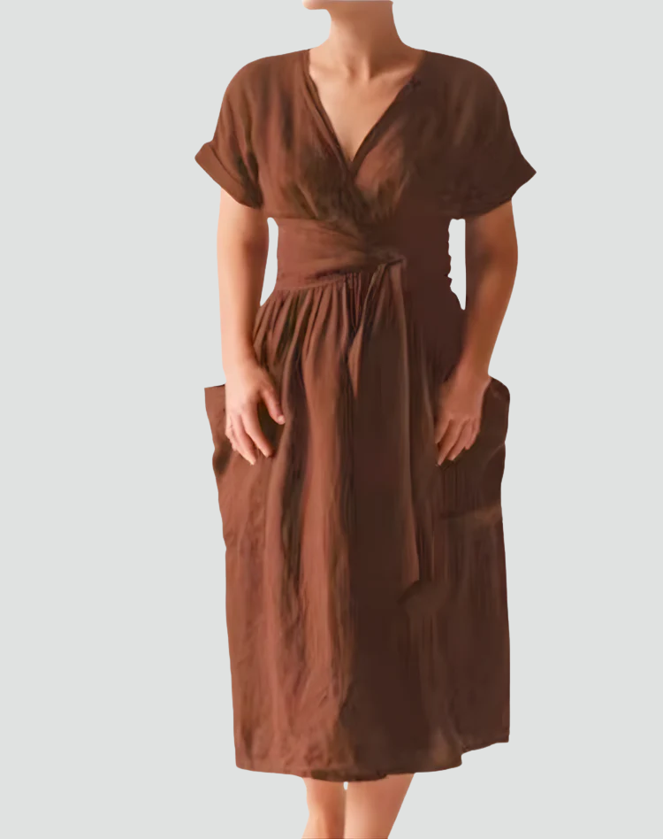 Midi cocktail dress with V-neck and pockets for weddings