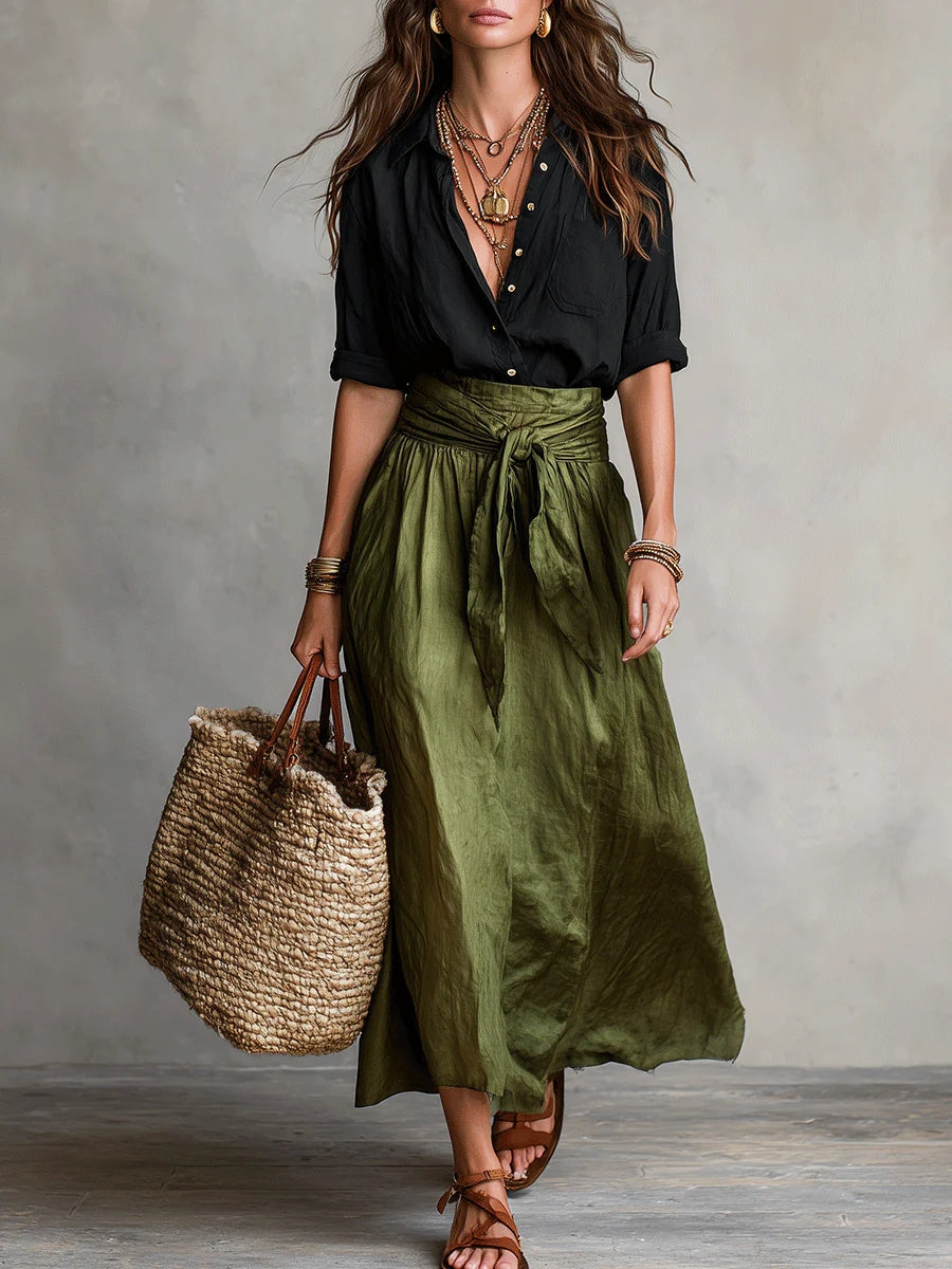 Anastasia | Button-Up A-Line Midi Skirt Set for Women