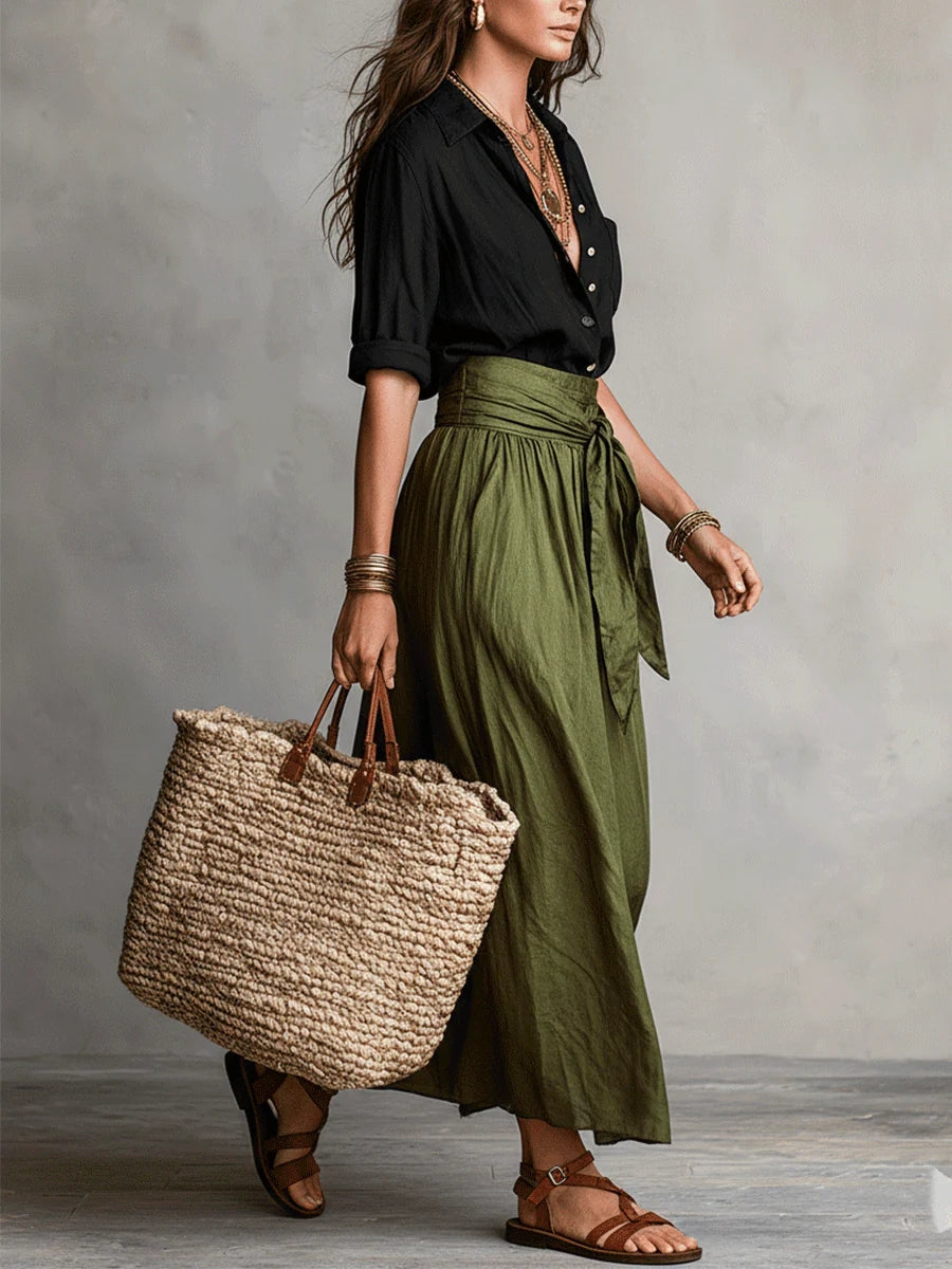 Anastasia | Button-Up A-Line Midi Skirt Set for Women