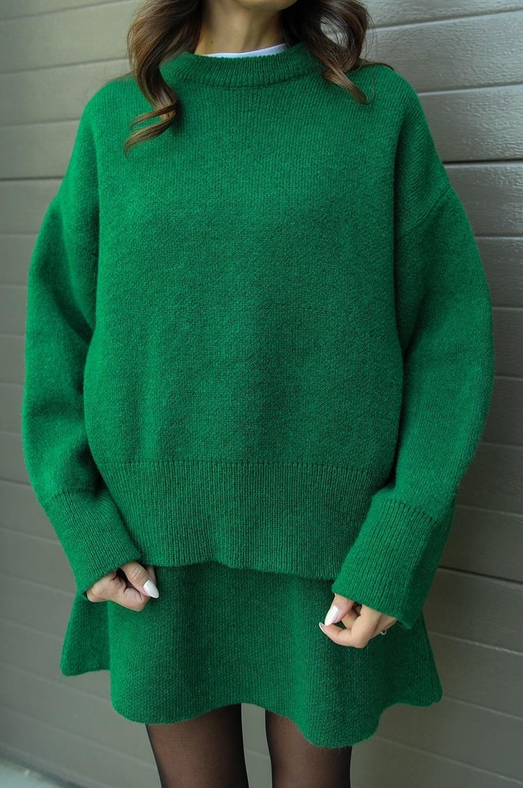 Dames Gebreide Trui en Rok Set - Oversized Pullover met Aansluitende Rok