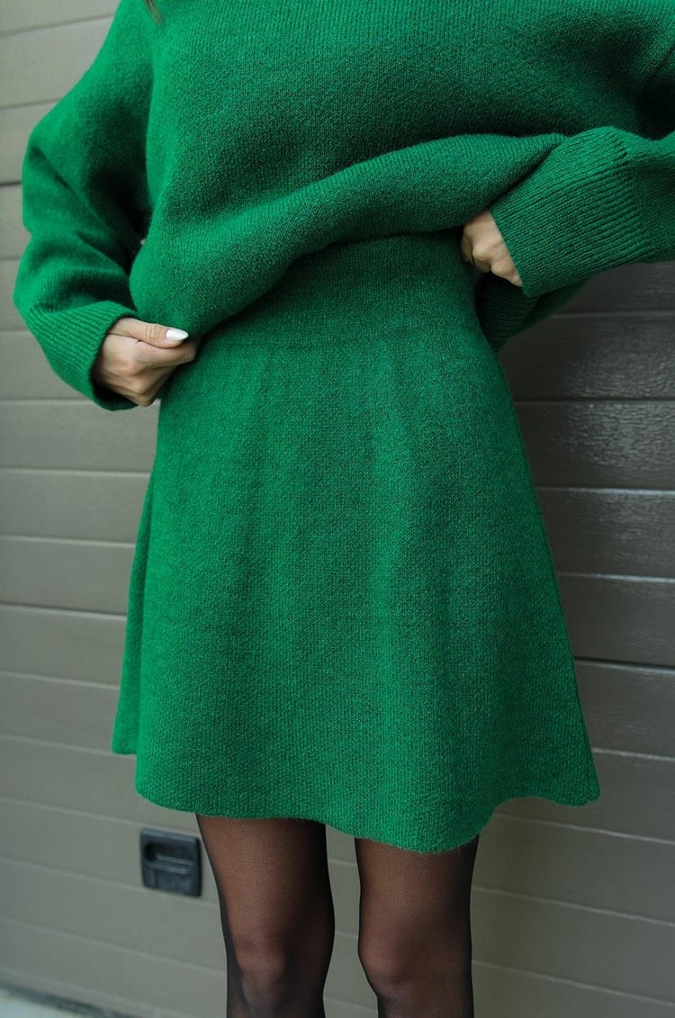 Dames Gebreide Trui en Rok Set - Oversized Pullover met Aansluitende Rok