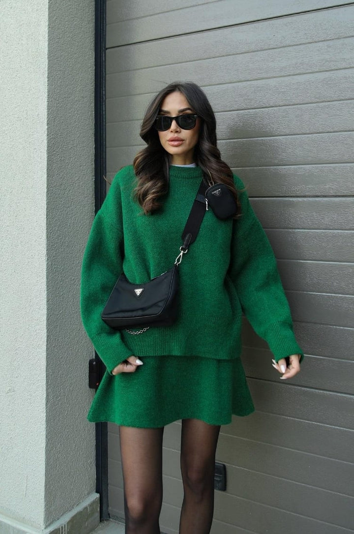 Dames Gebreide Trui en Rok Set - Oversized Pullover met Aansluitende Rok