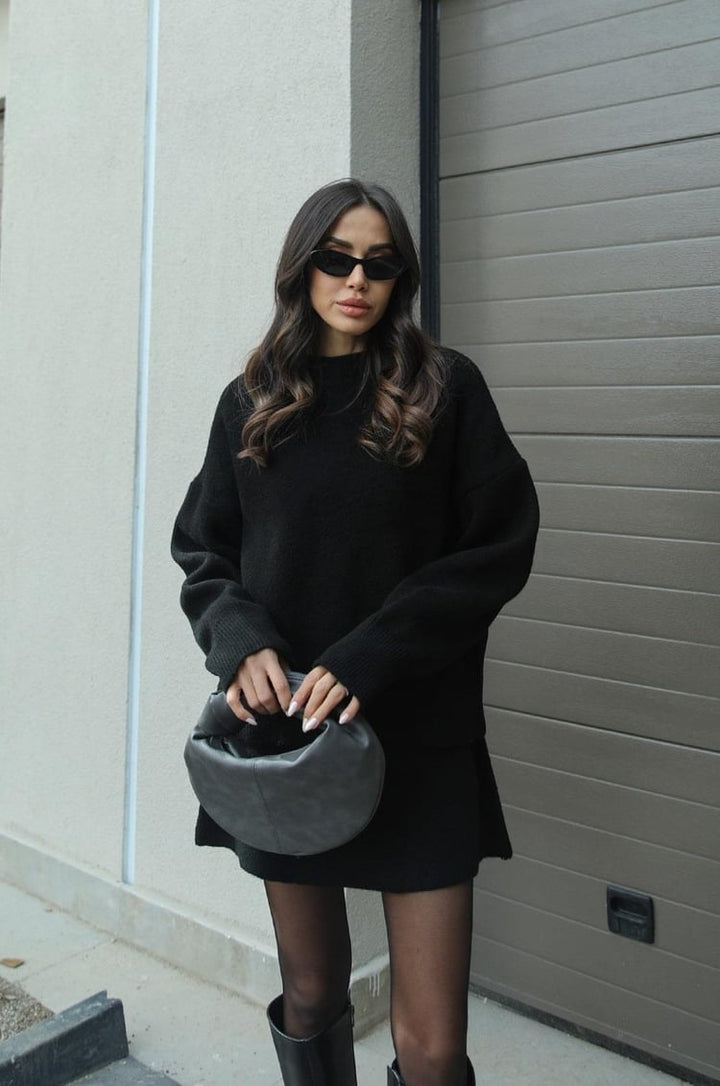 Dames Gebreide Trui en Rok Set - Oversized Pullover met Aansluitende Rok