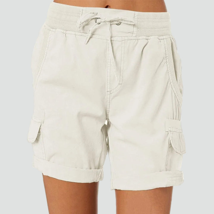 Women's summer cargo shorts with pockets and tie closure