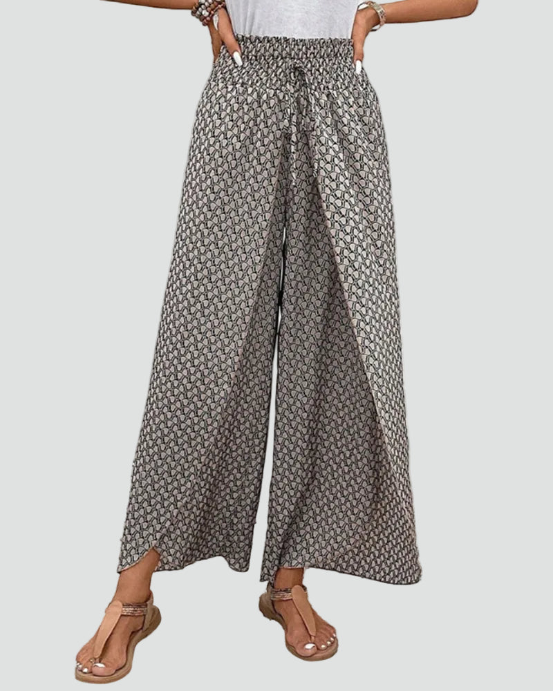 Patterned summer pants with wide legs