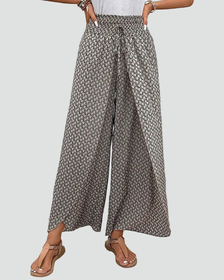 Patterned summer pants with wide legs