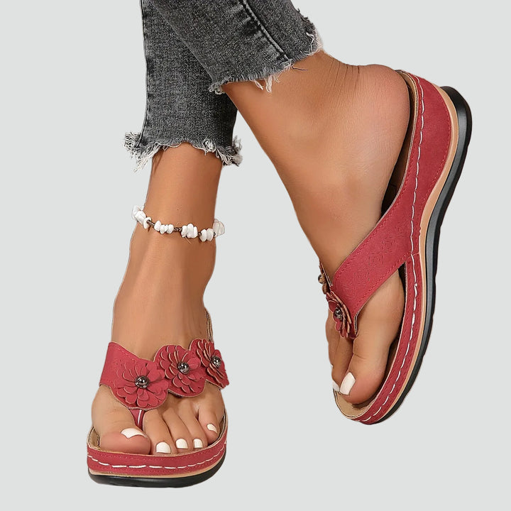 Wedge sandals with floral applique and comfortable design