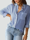 Women's oversized striped shirt with pocket for everyday wear