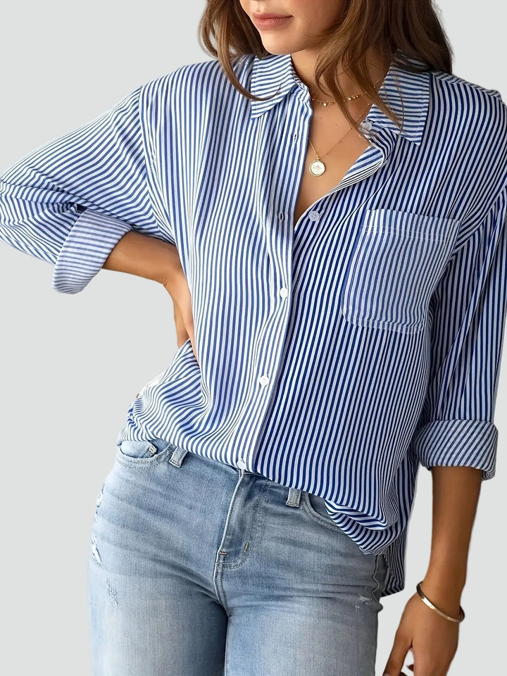 Women's oversized striped shirt with pocket for everyday wear