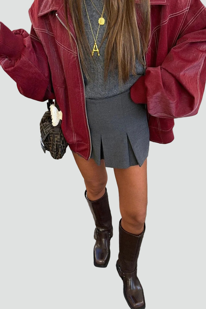 Women's oversized bomber jacket with zipper and pockets for everyday wear