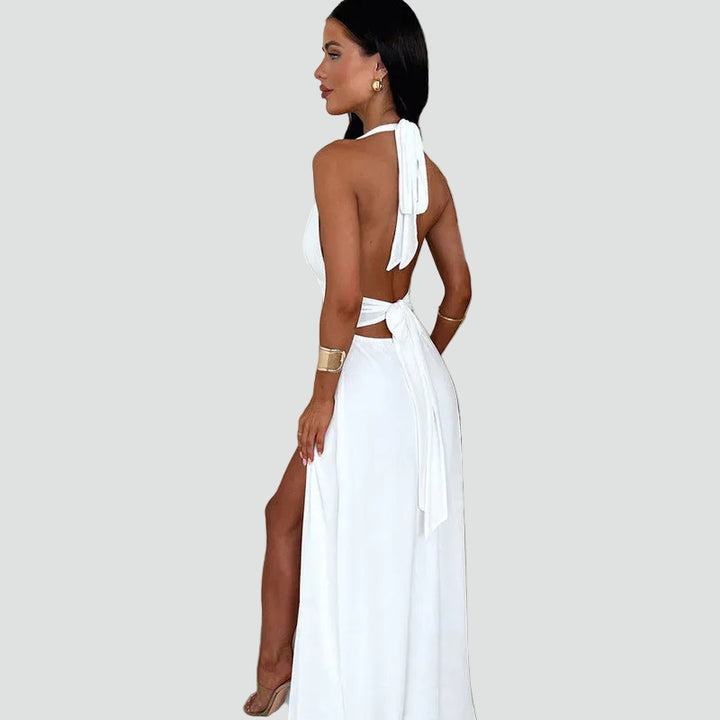 Maxi evening dress with halter slit for weddings