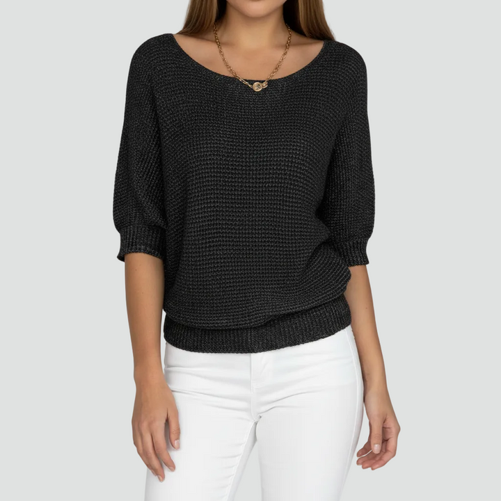 Damski przewiewny sweter z delikatnym splotem i rękawem 3/4