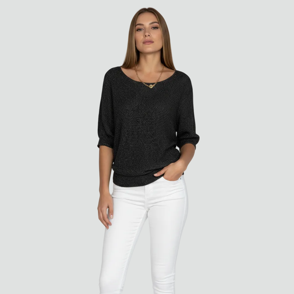 Damski przewiewny sweter z delikatnym splotem i rękawem 3/4