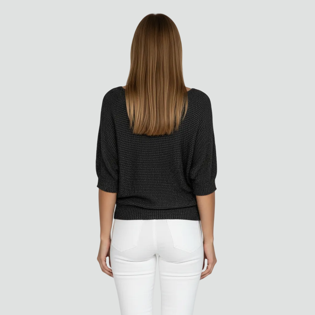 Damski przewiewny sweter z delikatnym splotem i rękawem 3/4