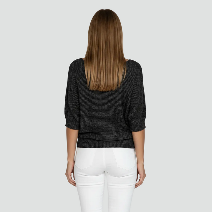 Damski przewiewny sweter z delikatnym splotem i rękawem 3/4