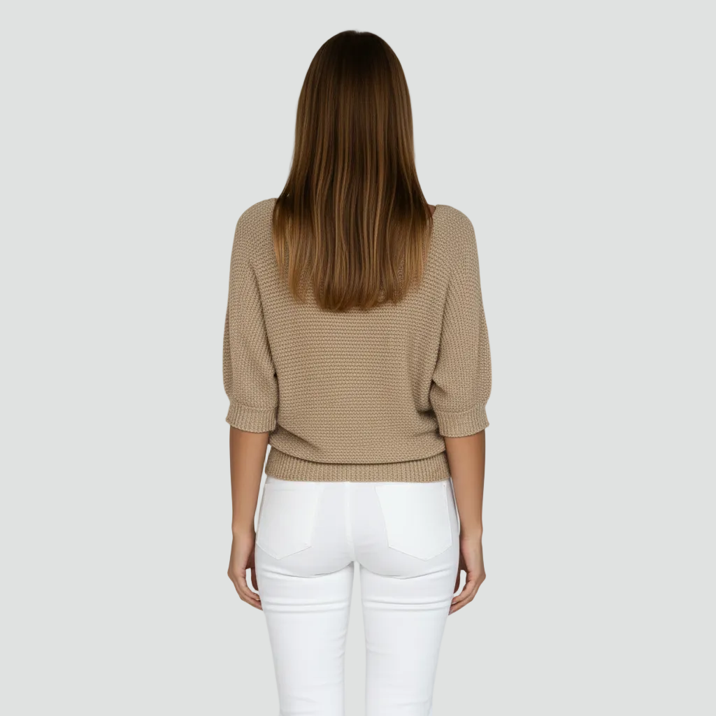 Damski przewiewny sweter z delikatnym splotem i rękawem 3/4