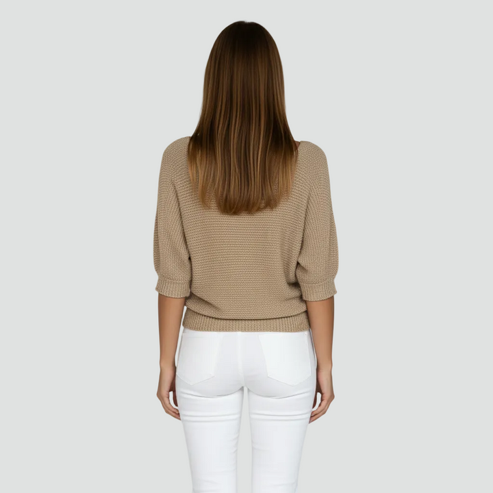 Damski przewiewny sweter z delikatnym splotem i rękawem 3/4