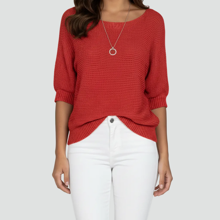 Damski przewiewny sweter z delikatnym splotem i rękawem 3/4