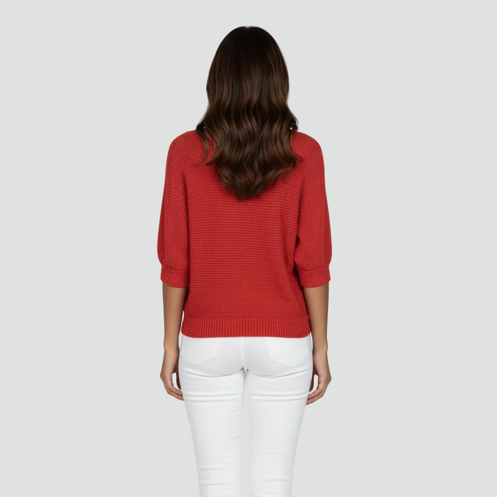 Damski przewiewny sweter z delikatnym splotem i rękawem 3/4