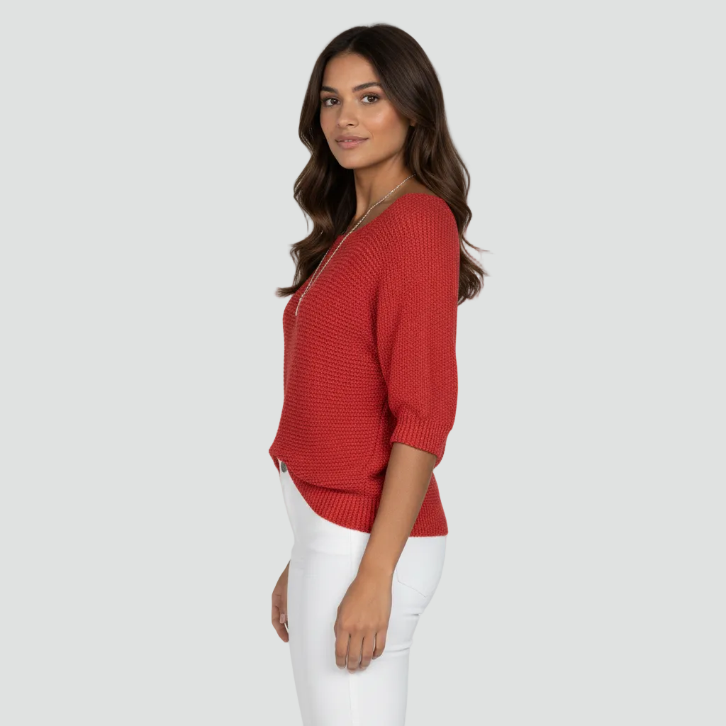 Damski przewiewny sweter z delikatnym splotem i rękawem 3/4