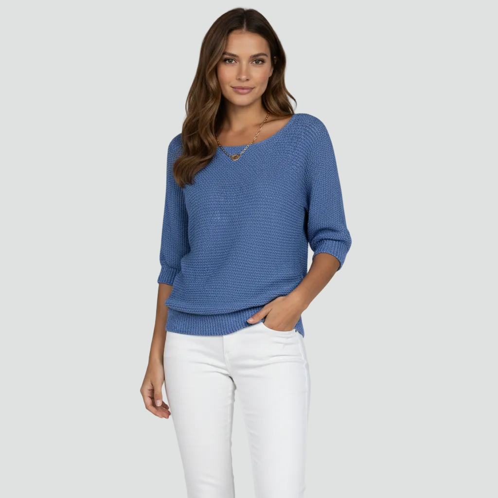 Damski przewiewny sweter z delikatnym splotem i rękawem 3/4