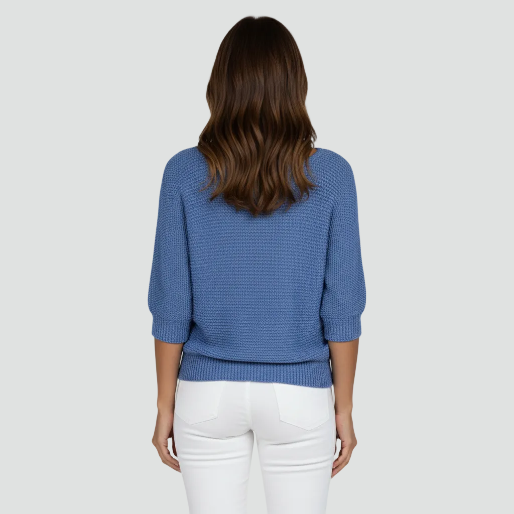 Damski przewiewny sweter z delikatnym splotem i rękawem 3/4