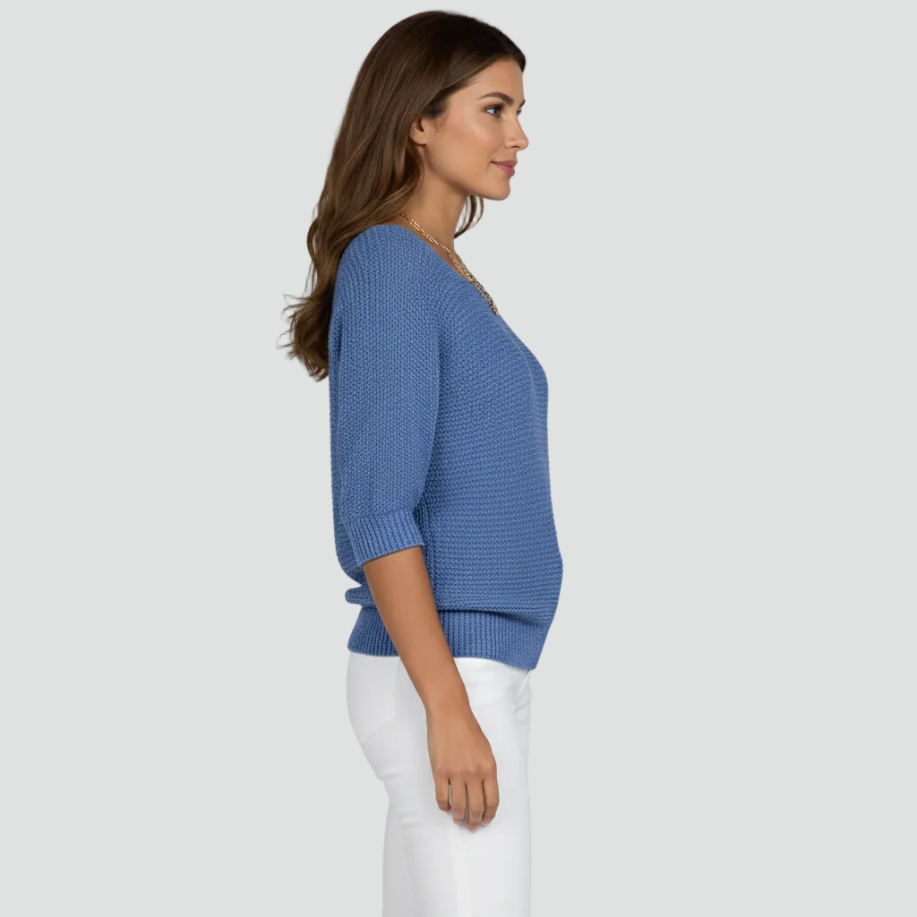 Damski przewiewny sweter z delikatnym splotem i rękawem 3/4