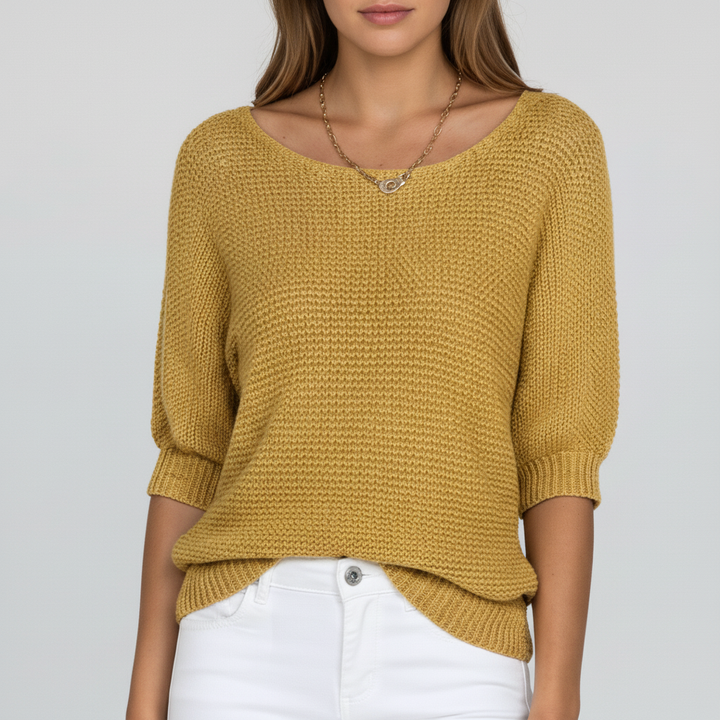 Damski przewiewny sweter z delikatnym splotem i rękawem 3/4