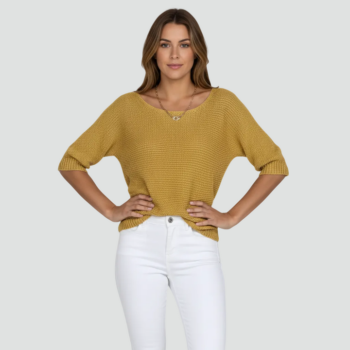 Damski przewiewny sweter z delikatnym splotem i rękawem 3/4