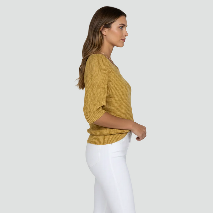 Damski przewiewny sweter z delikatnym splotem i rękawem 3/4