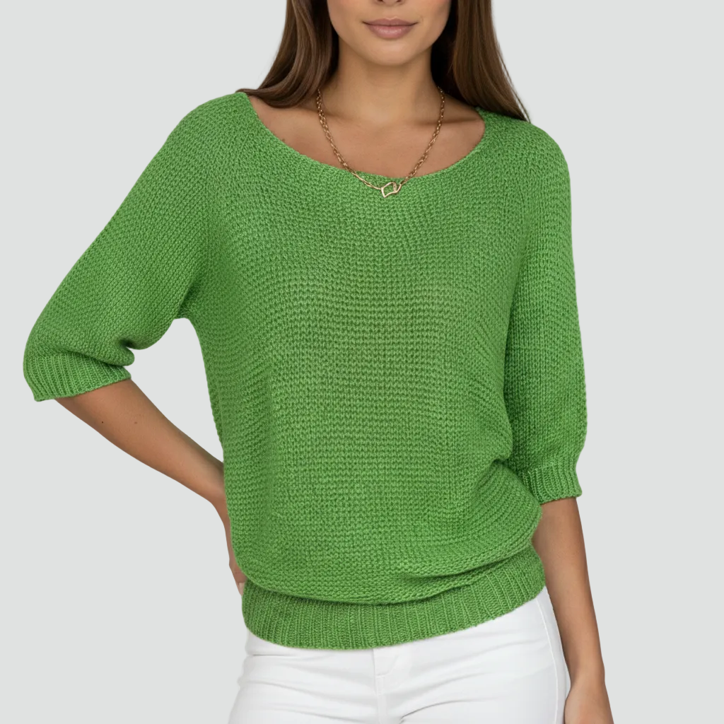 Damski przewiewny sweter z delikatnym splotem i rękawem 3/4