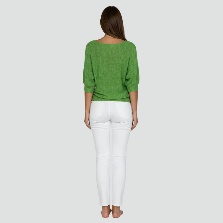 Damski przewiewny sweter z delikatnym splotem i rękawem 3/4