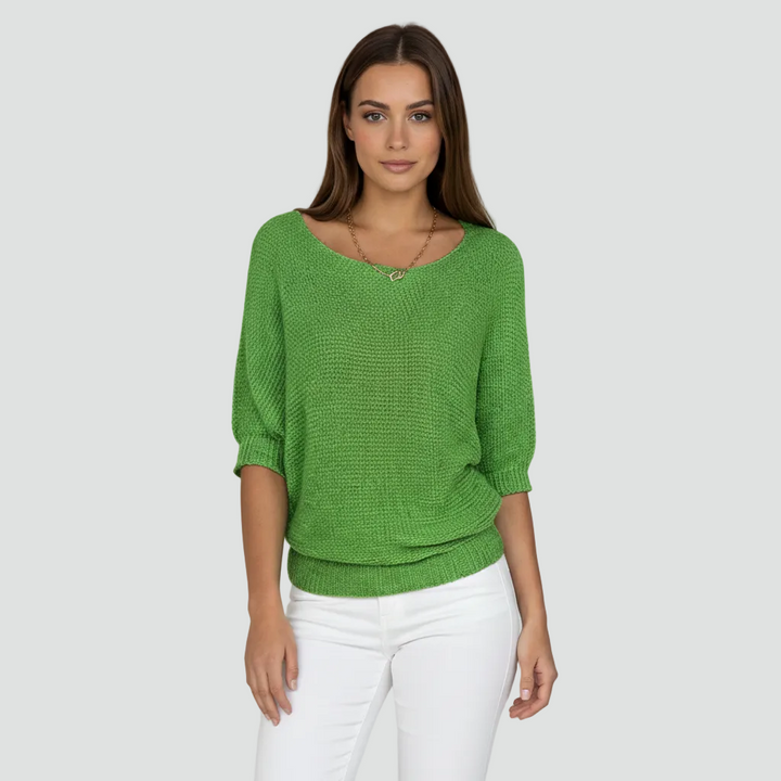 Damski przewiewny sweter z delikatnym splotem i rękawem 3/4