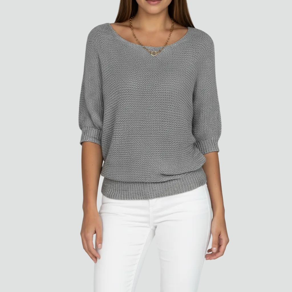 Damski przewiewny sweter z delikatnym splotem i rękawem 3/4