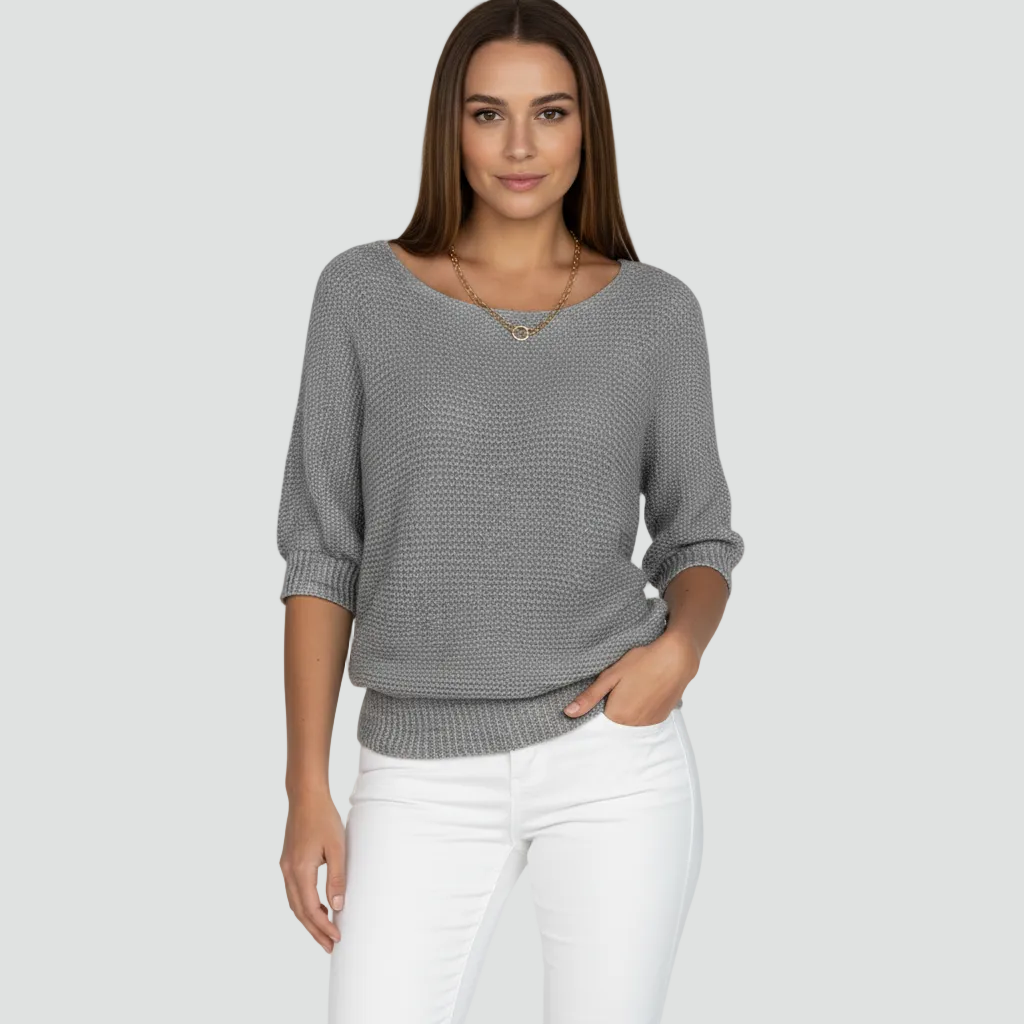 Damski przewiewny sweter z delikatnym splotem i rękawem 3/4