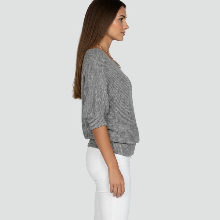 Damski przewiewny sweter z delikatnym splotem i rękawem 3/4