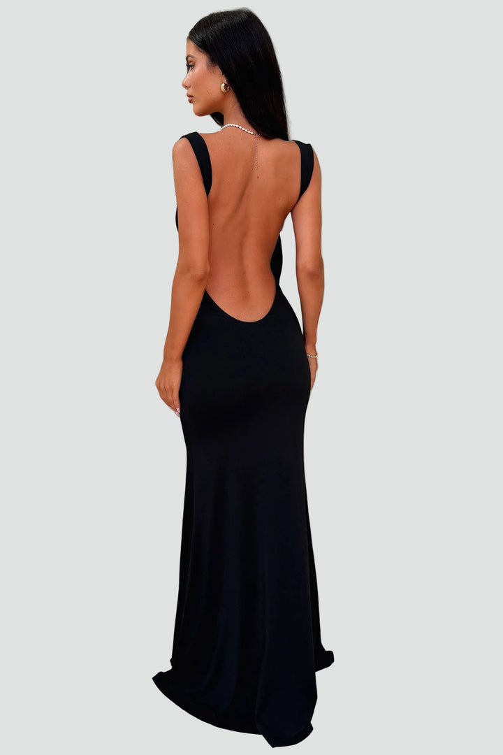 Sukienka Damska Maxi Odkryte Plecy Wieczorowa Syrena Dopasowana