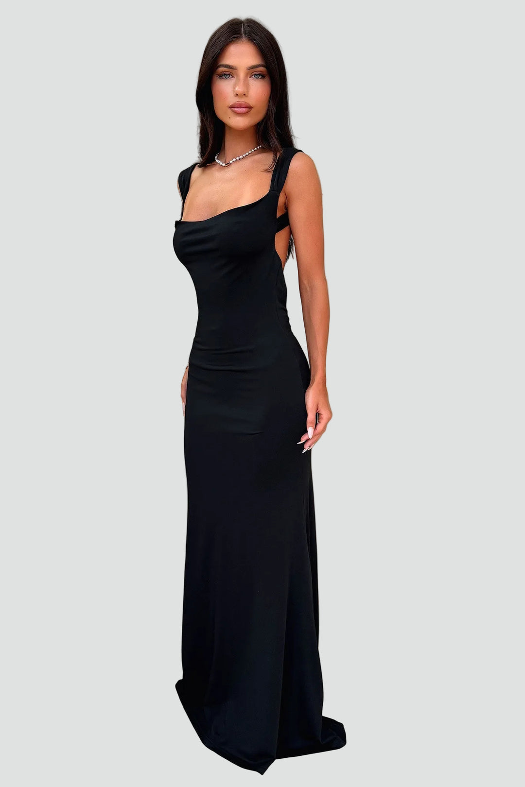 Sukienka Damska Maxi Odkryte Plecy Wieczorowa Syrena Dopasowana