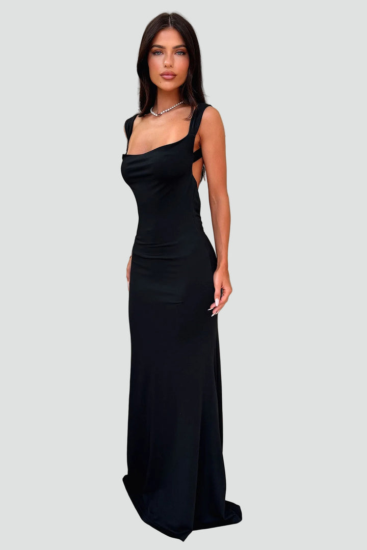 Sukienka Damska Maxi Odkryte Plecy Wieczorowa Syrena Dopasowana