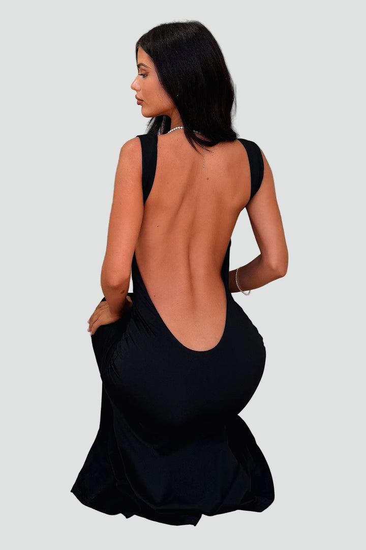 Sukienka Damska Maxi Odkryte Plecy Wieczorowa Syrena Dopasowana