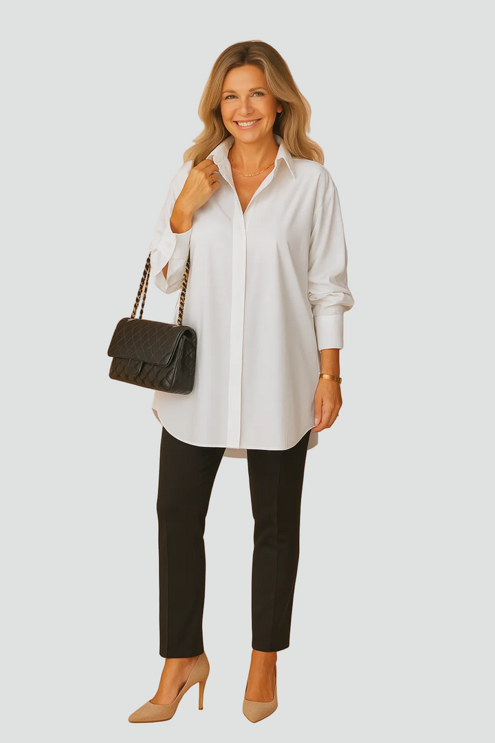 Długa elegancka tunikowa koszula damska oversize na co dzień