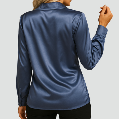 Klasyczna bluzka satynowa z kołnierzykiem i guzikami