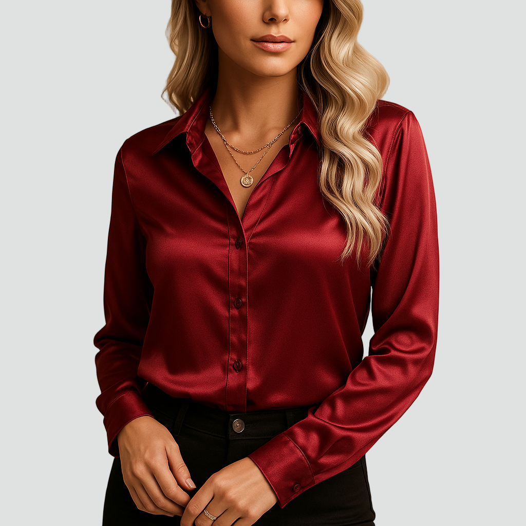 Klasyczna bluzka satynowa z kołnierzykiem i guzikami