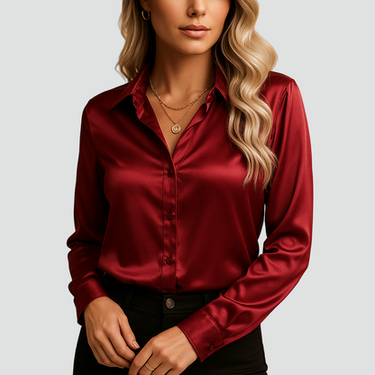 Klasyczna bluzka satynowa z kołnierzykiem i guzikami