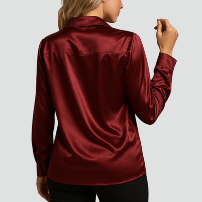 Klasyczna bluzka satynowa z kołnierzykiem i guzikami