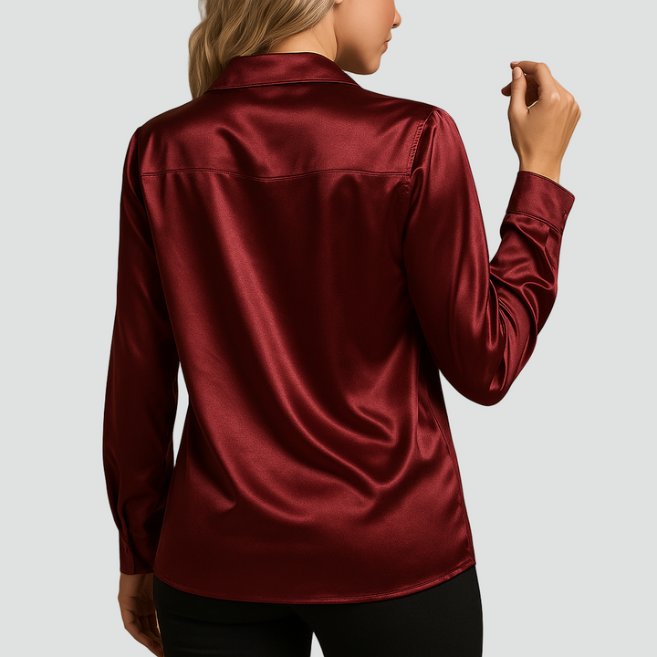 Klasyczna bluzka satynowa z kołnierzykiem i guzikami