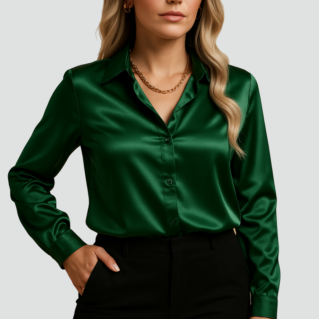 Klasyczna bluzka satynowa z kołnierzykiem i guzikami