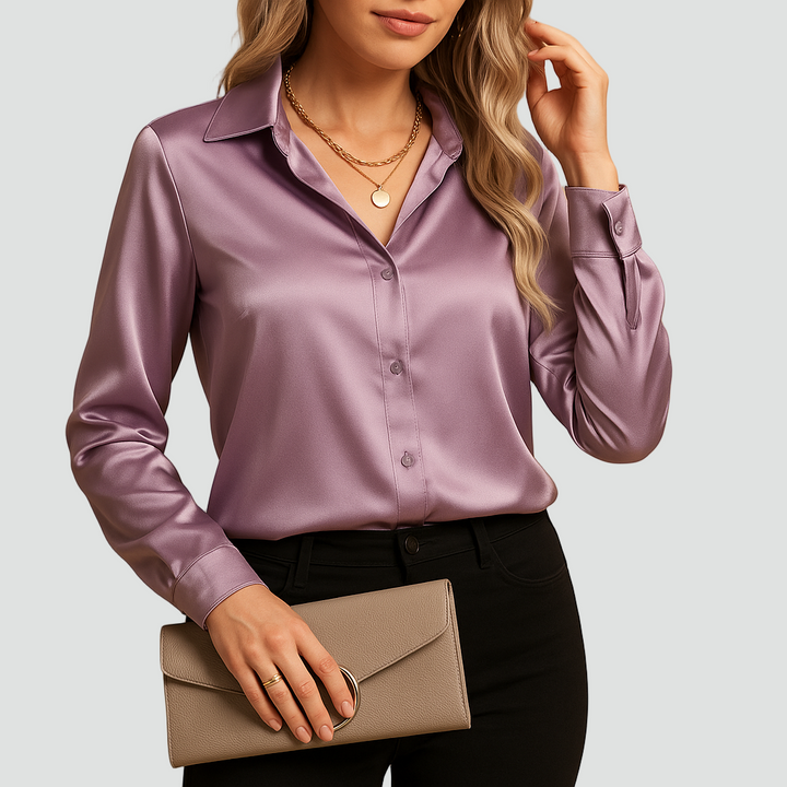 Klasyczna bluzka satynowa z kołnierzykiem i guzikami