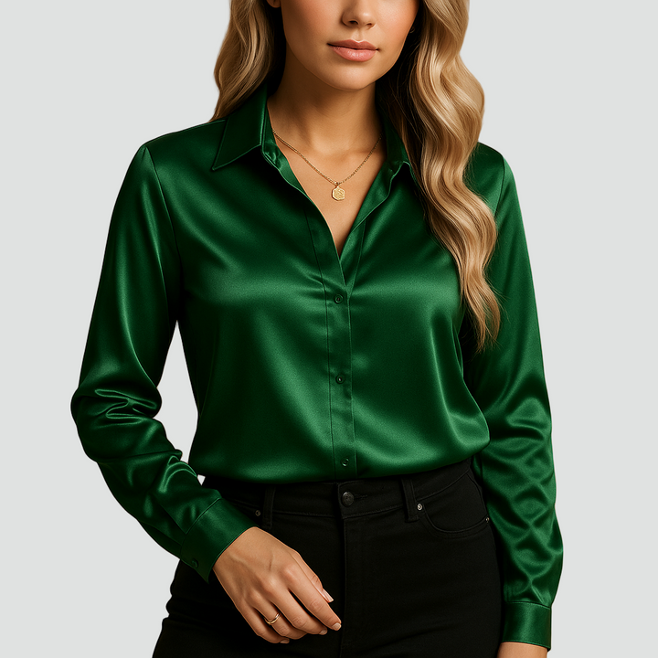 Klasyczna bluzka satynowa z kołnierzykiem i guzikami